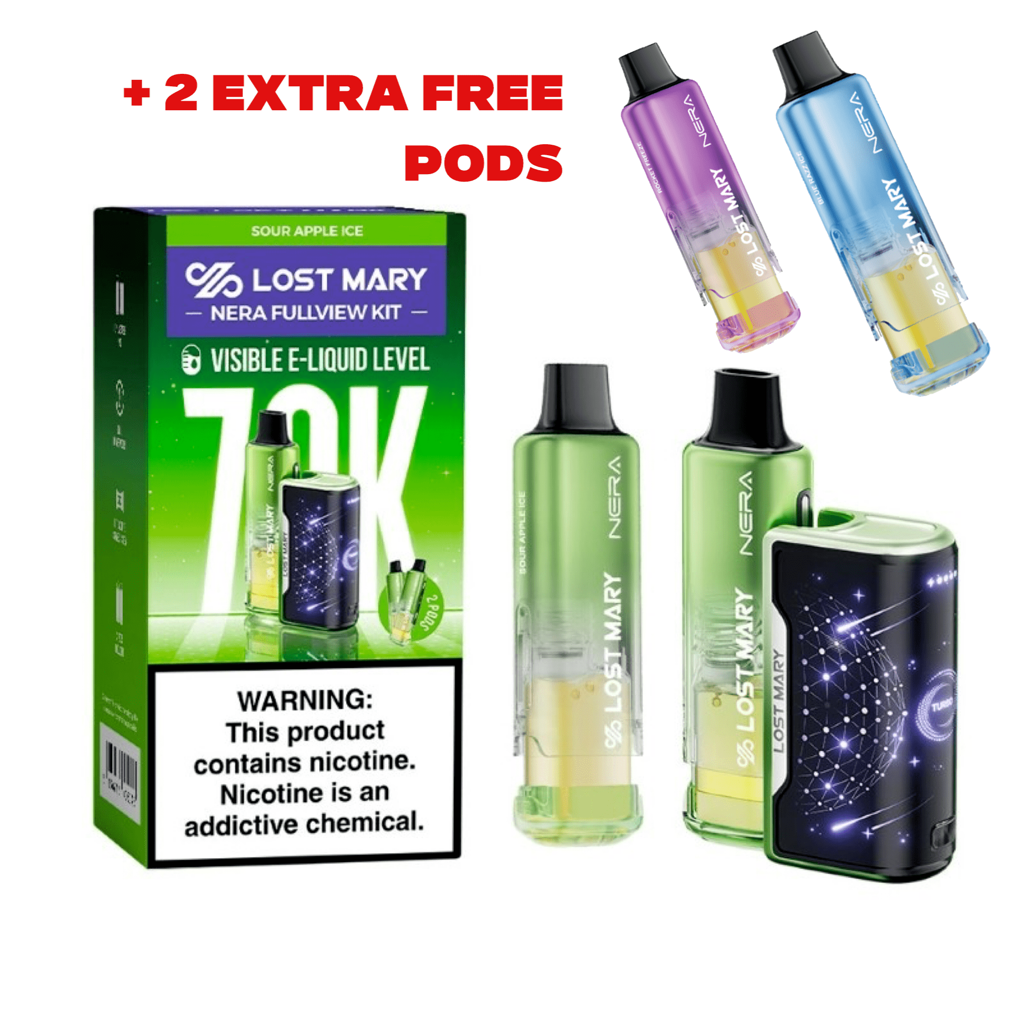 (CHRITSMAS BUMDLE DEAL) Lost Mary (70,000 Puffs) + 4 PODS Nera Fullview Kit Disposable