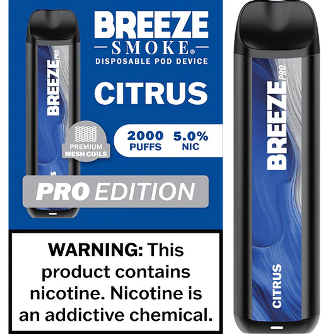 BREEZE SMOKE PRO 5% DISPOSABLE VAPE 6ML 2000 PUFFS